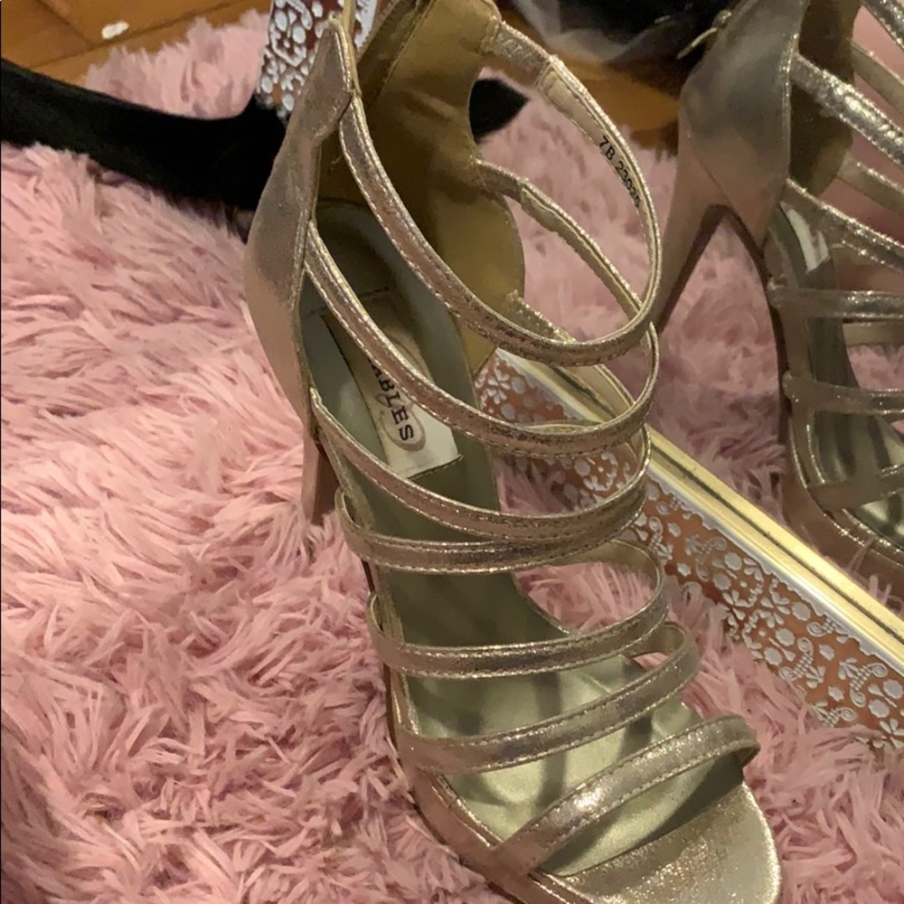 Gold strappy pumps